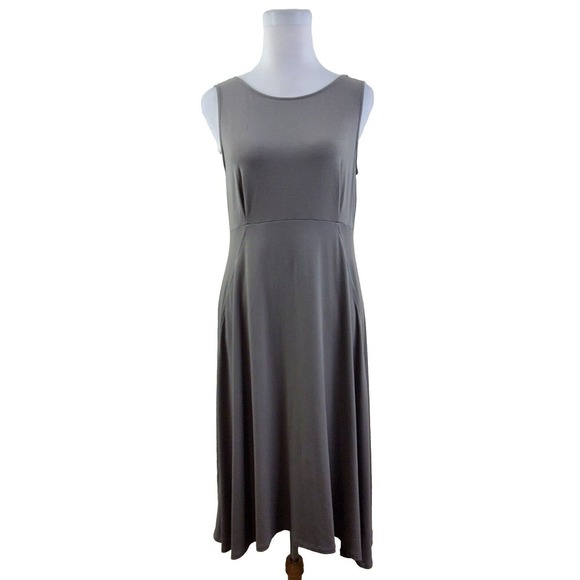 Eileen Fisher Dresses & Skirts - Eileen Fisher dress Womens Medium Viscose Stretch Taupe V-neck Midi Minimalist